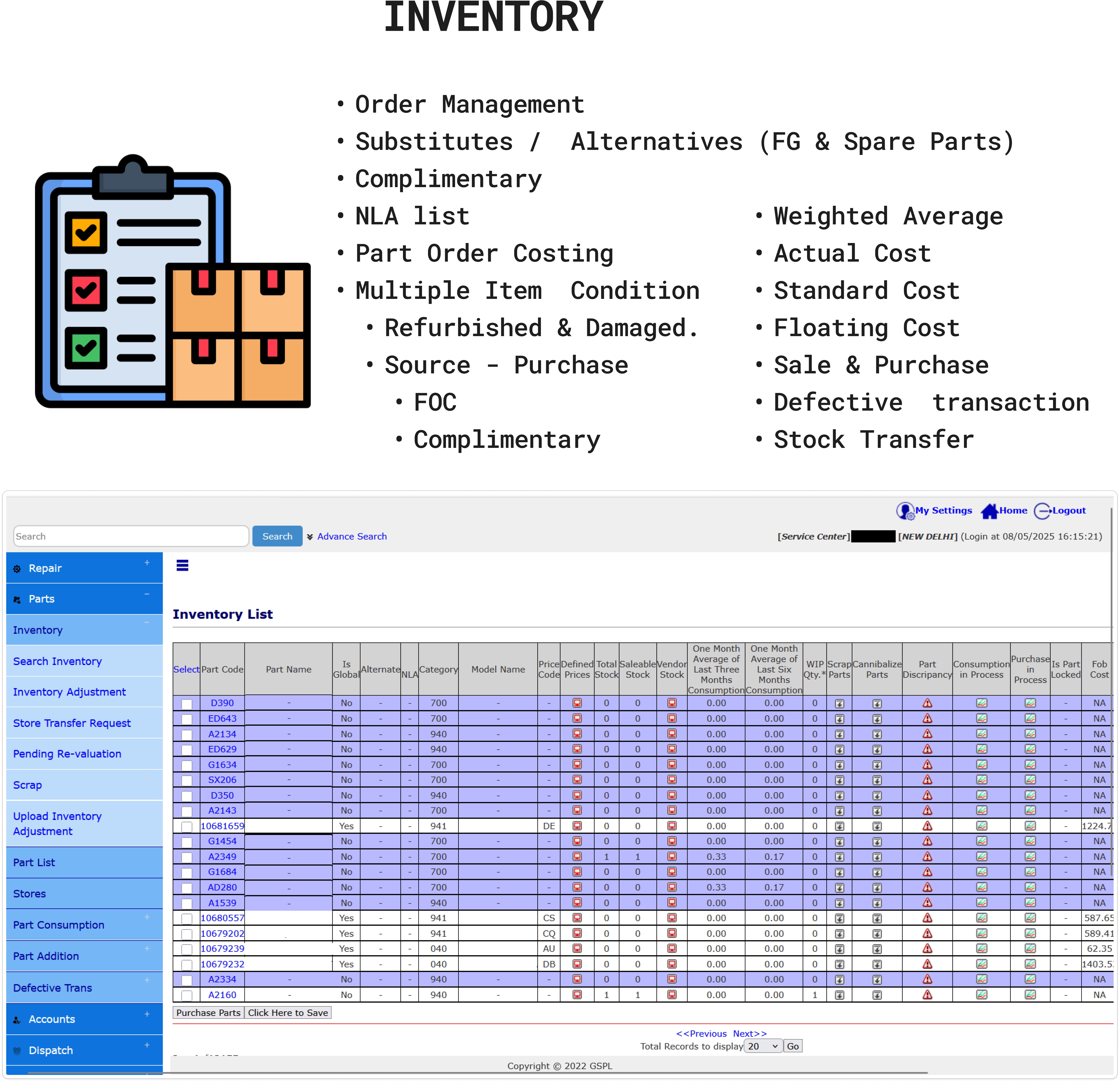 GSPL Inventory Management - Comprehensive Stock and Spare Parts Tracking